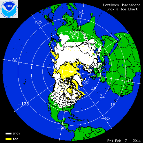 Northern hemisphere snow cover Feb 8, 2014